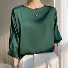 Lasaky - Satin Silk Blouse with Loose Design and Chiffon Top Satin Silk Top, Satin T Shirt, Satin Blouses, Satin Top, Loose Blouse, Satin Silk, Chiffon Blouse, Blouse Patterns, Chiffon Top