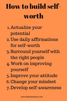 an orange poster with the words how to build self worth