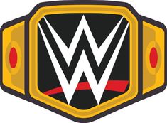 the wwe logo is shown in yellow and black, with red accents on it's sides