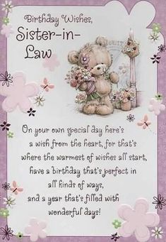 a birthday card with a teddy bear and flowers