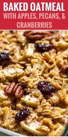 baked oatmeal with apples, pecans and cranberries