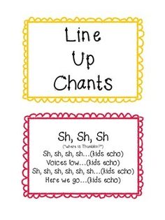 This is a set of 8 fun and engaging chants, songs and poems to help you get your students lined up and out the door! Turn a frustrating time into a fun productive one with these fun ways to quiet your kiddos! You can print them on cardstock, add a ring in the top corner and hang them by your door-... Ready For The Hall Chant, Line Up Preschool Ideas, Hallway Chants Lining Up, Line Up Spots On Floor Preschool, Shape Rhymes, Fingerplays For Preschool, Classroom Chants, Line Up Songs, Transition Songs For Preschool