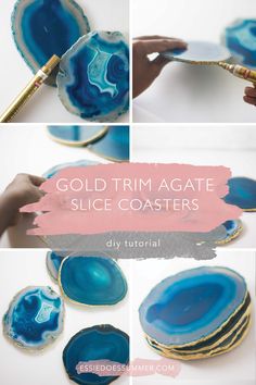 how to make gold trim agate slice coasters with acrylic paint on them