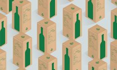 an image of many cardboard boxes with wine bottles in them on a blue and green background