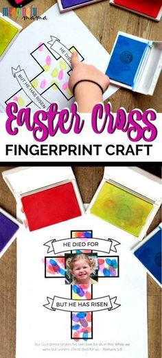 the easter cross fingerprint craft is made with colored paper and crayons to make it