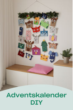 an advertisement for a children's room with animal heads on the wall and decorations above it