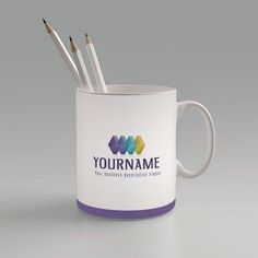 two pencils sticking out of a coffee mug with the name yourname on it