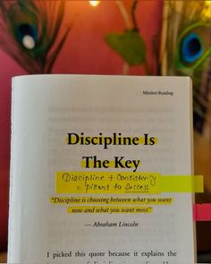 an open book with the title discipline is the key