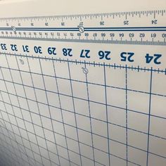 a close up of a ruler on a wall with numbers and times printed on it