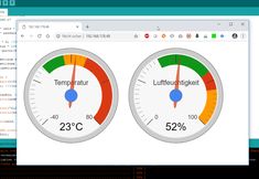 a computer screen with two different gauges on the same side and one showing temperature