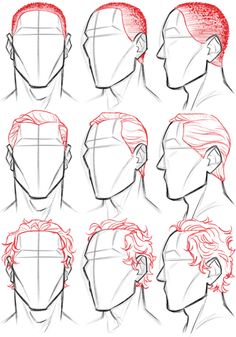 how to draw the head with different angles and hair styles for men, step by step