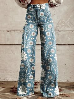 Mode Hippie, Casual Wide Leg Pants, Printed Wide Leg Pants, Teacher Outfits, Fancy Pants, Country Outfits, Dream Clothes, Vintage Prints, Spring Summer Fashion