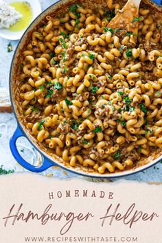 Skillet filled with homemade hamburger helper. Ground Beef Macaroni, Hamburger Helper Recipe, Beef Macaroni, Hamburger Helper Recipes, Flexitarian Recipes, Dinner Favorites, Fancy Dinner Recipes, Ground Beef Pasta, Homemade Hamburger