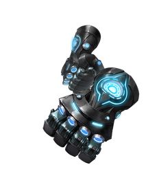 a robotic hand with glowing blue lights on it's palm and thumb like arms