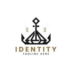 identity tagline here with an anchor and the word identity in gold foil on a white background