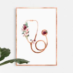 a medical stethoscope with flowers on it next to a potted plant