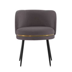 a grey chair with gold trim and legs