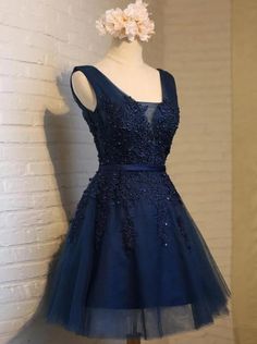 Navy Blue Homecoming Dress Navy Blue Homecoming Dresses, Homecoming Dress Short, Navy Blue Prom Dresses, Tulle Homecoming Dress, Blue Homecoming Dresses, Graduation Dresses, Lace Formal Dress, Dress Homecoming, Formal Dresses Short