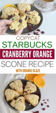 orange cranberry orange scones with orange glaze on top and in the background