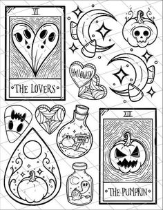 halloween coloring pages with pumpkins, jack - o - lanterns and other items in black and white