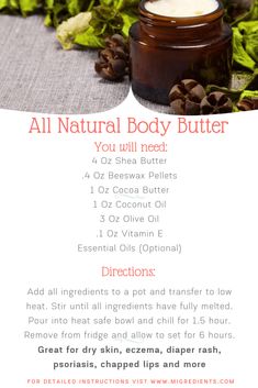 Do-It-Yourself Body Butter For Dry Skin, Eczema, Psoriasis and More Diy Whipped Shea Butter Body Lotion, How To Make Body Butter, Beeswax Body Butter, Body Butter For Dry Skin, All Natural Body Butter