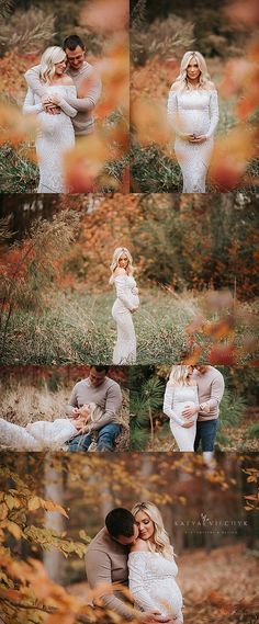 a pregnant couple cuddles in the woods for their fall photoshopping session