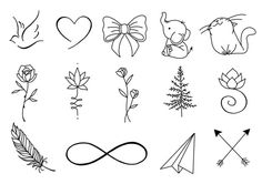 an image of different tattoo designs on a white background, including roses and leaves with arrows