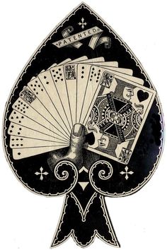 a black and white playing card shaped like a spade