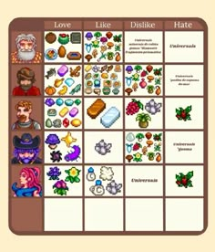 an image of a game board with different items and characters on it's sides