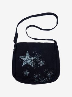 Black Swirl Star Messenger Bag | Hot Topic Black Canvas Messenger Bag, Emo Messenger Bag, Sewing Messenger Bag, Goth Messenger Bag, Whimsigoth Bag, Star Messenger Bag, Pocket Painting, Swirl Star, Png Accessories