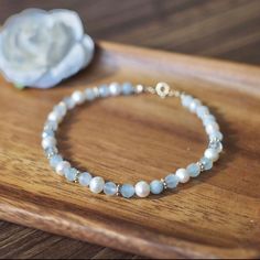 Aquamarine Stones Measure Approx. 4mm Fresh Water Pearls Measure Approx. 4mm Solid Sterling Silver *** All Items Will Be Packaged In Gift Boxes. School Needs, Aquamarine Bracelet, Floral Bracelet, Feminine Chic, Dainty Bracelet, Freshwater Pearl Bracelet, Jewelry Blue, Beaded Anklets, Fresh Water Pearls