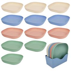 assorted plates and dishes in different colors