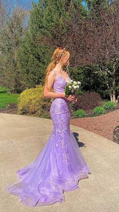 Purple Fishtail Mermaid Dress For Wedding, Purple Pageant Gown With Fitted Bodice, Purple Mermaid Dress For Wedding, Fitted Purple Dress For Pageant, Purple Fitted Dress For Pageant, Fitted Bodice Mermaid Dress For Banquet, Gown With Sweep Train And Mermaid Hem, Purple Floor-length Mermaid Dress With Sweep Train, Form-fitting Purple Dress For Pageant