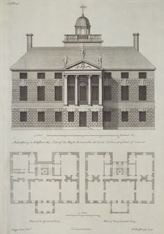 an old house with two floors and three windows on the front, and another floor plan