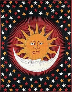 an image of the sun and moon with stars around it