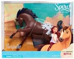 a toy horse and rider in a plastic box with the words spirit riding fate on it