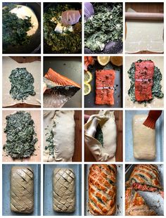 many different pictures of food being made in the same way as they are cooked and baked