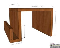 a wooden desk with measurements for the top