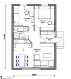 the floor plan for an apartment with two beds and one living room, including a kitchen