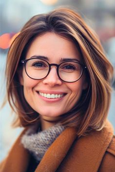 Shoulder-Length Bob Hairstyle for Women Over 40 with Glasses. 50 Bob Hairstyles Over 50, Women Bob Haircut Shoulder Length, Women’s Glasses Styles 2023, Bob Women Hairstyles, Hairstyle With Glasses Medium, Medium Length Haircut Glasses, 2024 Glasses Trends For Women, Bob Hairstyles For Long Faces, Hair Ideas For 40 Year Old Women