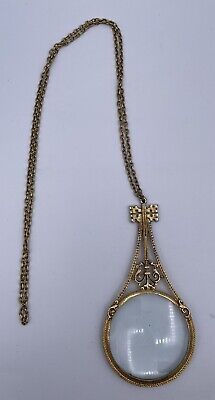 Vintage Florenza Victorian Revival Gold Tone Magnifying Necklace  | eBay Ornate Formal Jewelry With Chain, Antique Formal Chain Necklaces, Antique Long Necklace For Formal Occasions, Antique Pendant Necklace For Party, Formal Costume Jewelry Locket Necklace, Formal Costume Jewelry Necklace With Locket, Reliquary Necklace, Items Reference, Victorian Jewelry Necklace