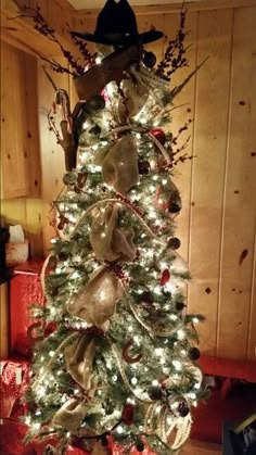 a christmas tree decorated with ornaments and lights