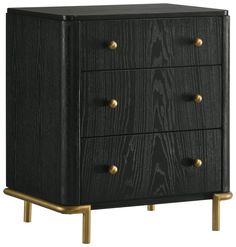 a black and gold dresser with three drawers