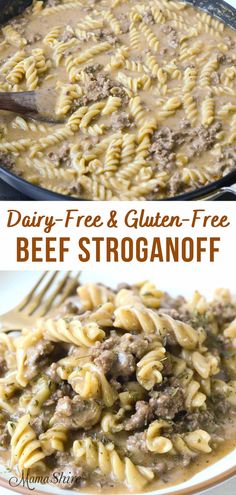 beef and gluen - free beef stroganoni in a skillet