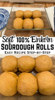 some food is sitting on a table with the words soufdough rolls over it