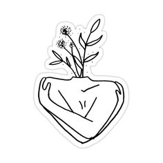 a sticker with a plant in a vase on the bottom and one flower sticking out of it