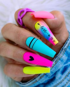 Neon Acrylic Nails, Neon Nail Designs, Unghie Sfumate, Wow Nails, Valentine Nails, Colorful Nail, Colorful Nails, Dope Nail Designs