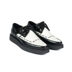 Free U.S. shipping and returns. View SHIPPING TIMES. The Vegan Hawkins are black and white creepers with old school style. Vegan leather upper with original stitching pattern. Custom soles have an ideal almond toe shape and STH logo engraving. This vegan leather is a great substitute featuring leather qualities like strength and durability. Unisex sizing.  Sizing questions? Click the Sizing tab below.;  PU upper.;  PU lining.;  Rubber sole with STH engraving.;  Interlace detail.;  Waxed laces.; White Creepers, Suede Creepers, Goth Fits, Leopard Sneakers, Old School Style, Comfort Gray, School Style, Mens Fashion Classy, Shop Shoes