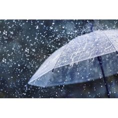 a person holding an umbrella in the rain with water droplets on it's surface