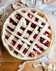 a pie sitting on top of a wooden table